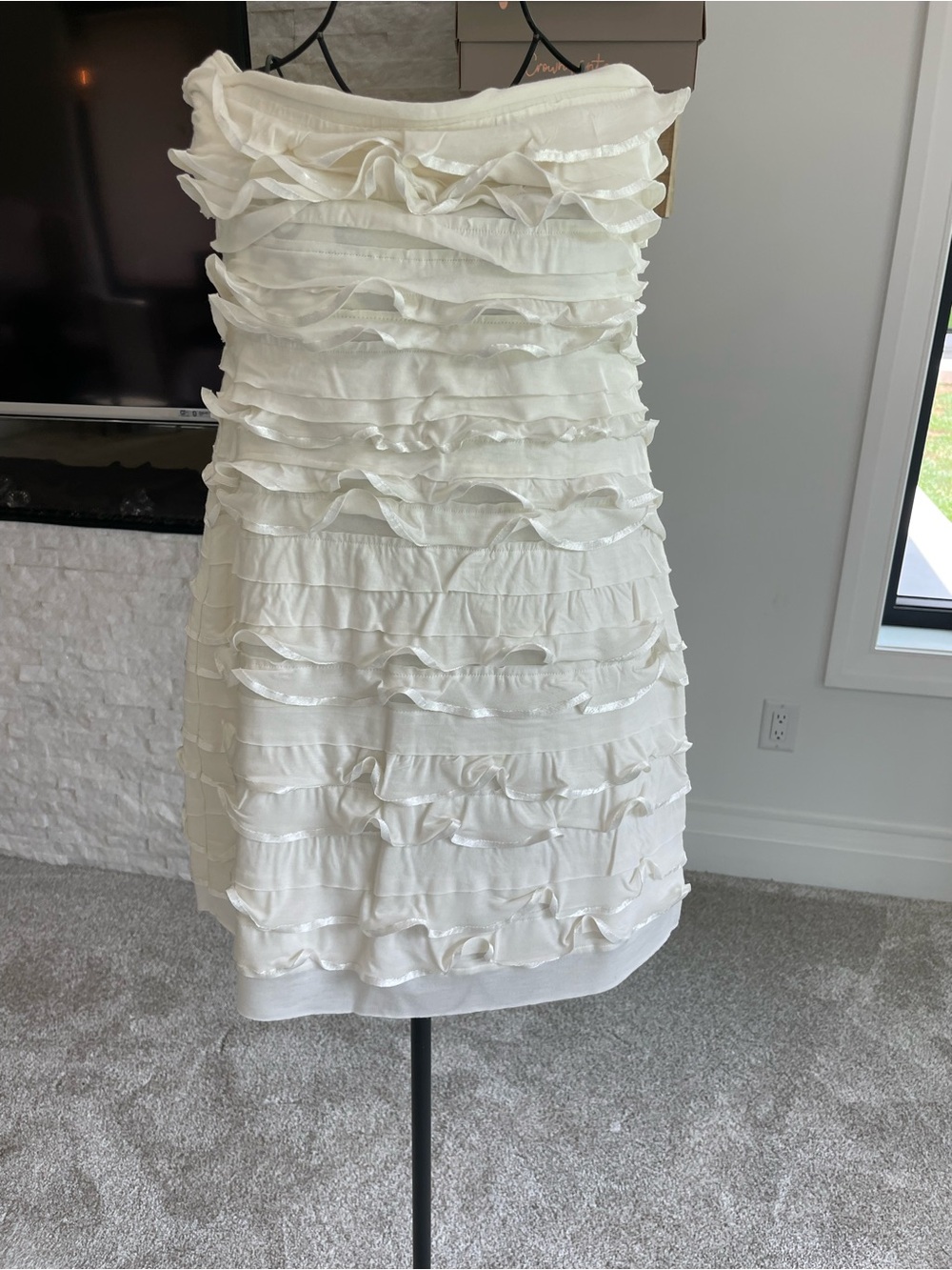 Express Strapless Ruffle Dress in White